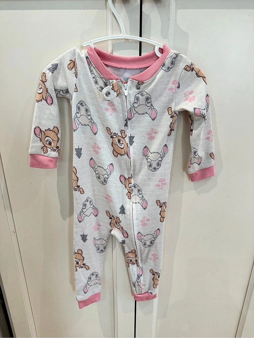 Disney Baby 12m Bambi and Thumper Zip-Up Sleeper cream & Pink